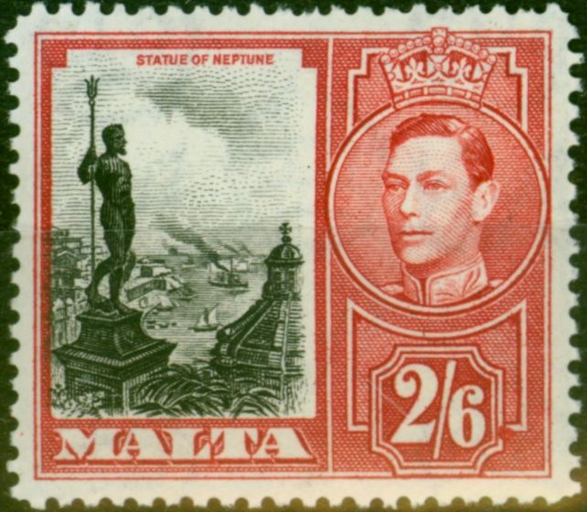 Collectible Postage Stamp Malta 1938 2s6d Black & Scarlet SG229a 'Damaged Value Tablet' V.F MNH