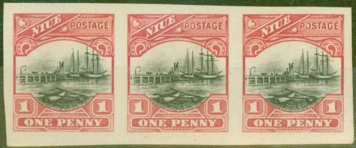 Valuable Postage Stamp from Niue 1920 1d Black & Dull Carmine SG39 Imperf Proof Strip of 3 Fine MNH