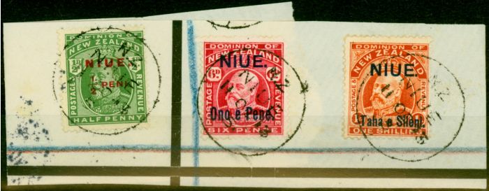 Rare Postage Stamp from Niue 1911 Set of 3 SG17-19 V.F.U on Large Registered Piece 'N.Z Niue 11 Oc 13' CDS