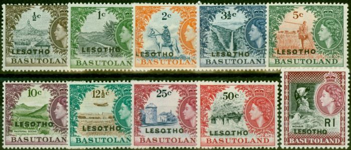 Rare Postage Stamp Lesotho 1966 Set of 10 SG110a-120a Fine LMM
