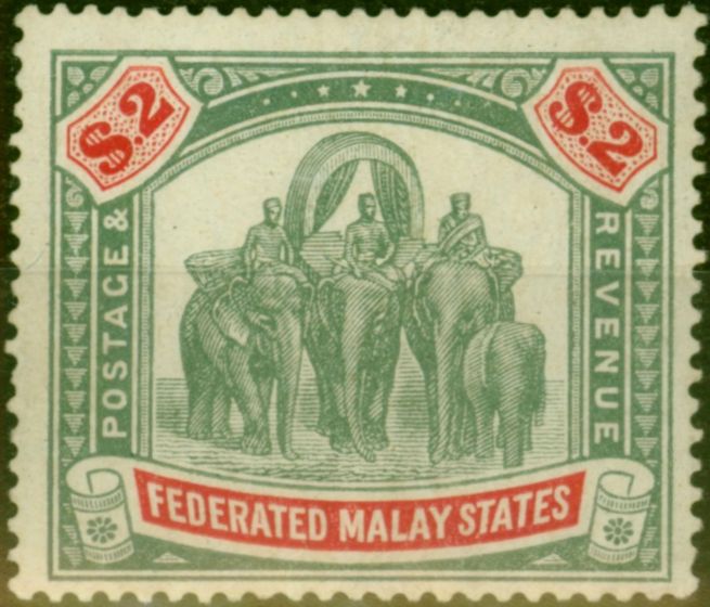 Collectible Postage Stamp from Fed Malay States 1907 $2 Green & Carmine SG49 Fine MM