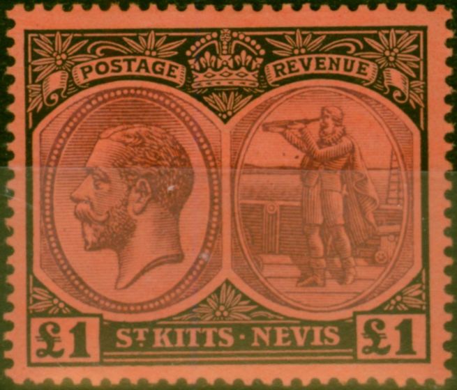 Collectible Postage Stamp St Kitts & Nevis 1922 £1 Purple & Black-Red SG36 Fine & Fresh MM