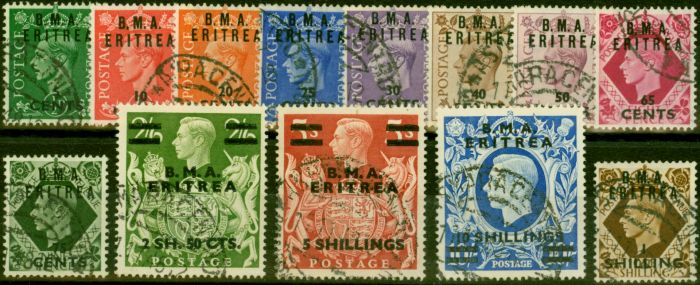 Old Postage Stamp Eritrea 1948-49 Set of 13 SGE1-E13 V.F.U