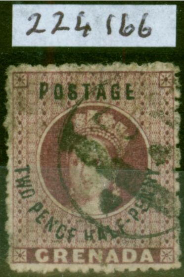 Rare Postage Stamp Grenada 1881 2 1/2d Claret SG25b 'PENCF' Error Fine Used Royal Cert Scarce