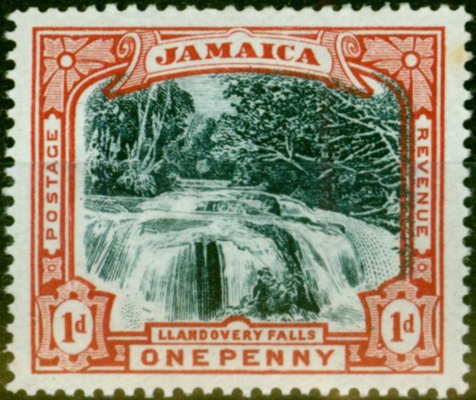 Rare Postage Stamp from Jamaica 1901 1d Slate Black & Red SG32aVar Blued Paper Vignette Shifted to Right Fine MNH