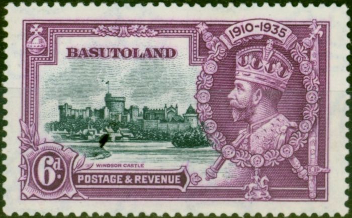 Old Postage Stamp Basutoland 1935 Jubilee 6d Slate & Purple SG14h 'Dot by Flagstaff' V.F VLMM