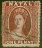 Valuable Postage Stamp from Natal 1863 1d Carmine-Lake SG19 Thick Paper P.13 Fine Used