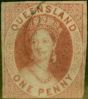 Collectible Postage Stamp from Queensland 1860 1d Carmine-Rose SG1 Fine Used 3 Margins