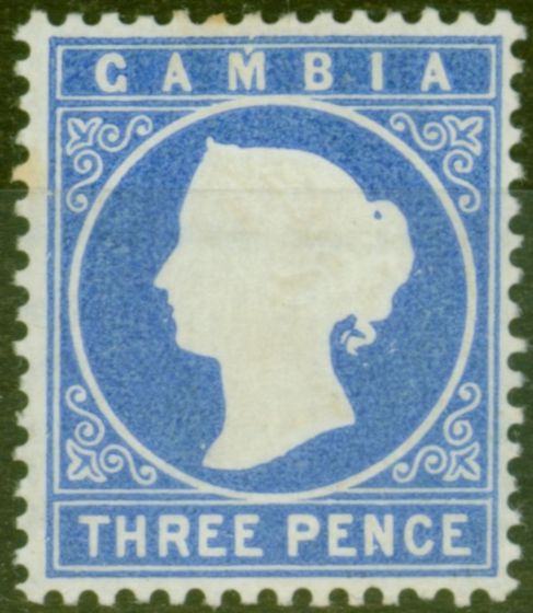 Valuable Postage Stamp from Gambia 1880 3d Pale Dull Ultramarine SG14cb Fine Lightly Mtd Mint