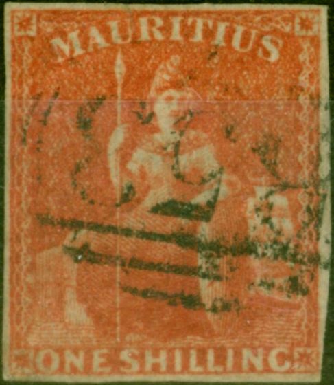 Collectible Postage Stamp from Mauritius 1859 1s Vermilion SG34 Fine Used