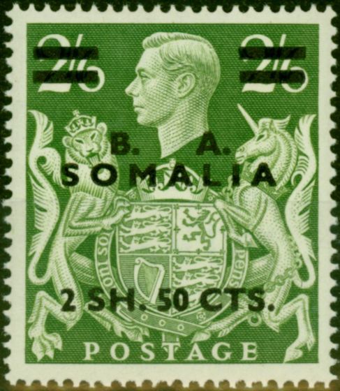 Collectible Postage Stamp Somalia 1950 2s50c on 2s6d Yellow-Green SGS30 Fine MNH