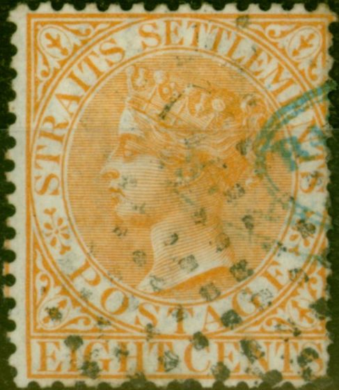 Valuable Postage Stamp Straits Settlements 1867 8c Orange-Yellow SG14 Good Used