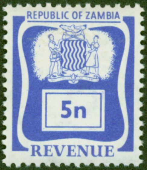 Valuable Postage Stamp from Zambia 1968 5n Blue Revenue Stamp V.F MNH