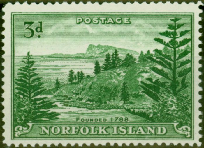 Old Postage Stamp Norfolk Island 1959 3d Emerald-Green SG6a V.F MNH