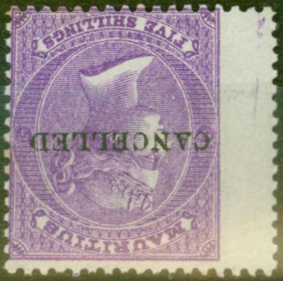 Valuable Postage Stamp from Mauritius 1865 5s Brt Mauve SG72w Wmk Inverted Cancelled Superb Very Lightly Mtd Mint