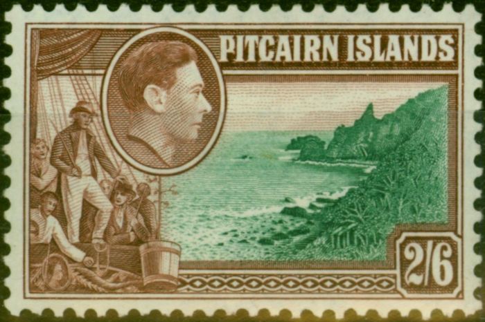 Old Postage Stamp Pitcairn Islands 1940 2s6d Green & Brown SG8 Fine MM
