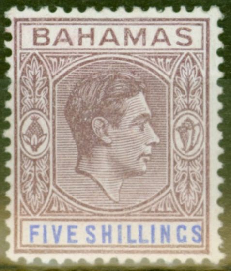Collectible Postage Stamp from Bahamas 1942 5s Purple & Blue SG156b Fine Lightly Mtd Mint
