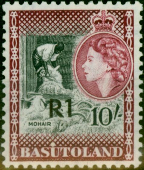 Valuable Postage Stamp Basutoland 1961 1R on 10s Black & Maroon SG68b Type III Fine MNH