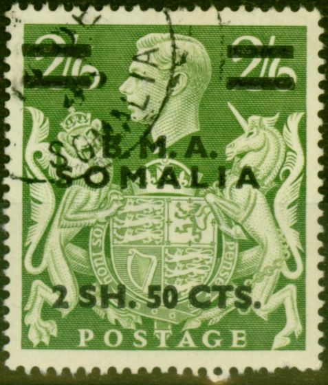 Collectible Postage Stamp from British Occu Somalia 1948 2s50c on 2s6d Yellow-Green SGS19 Fine Used (4)