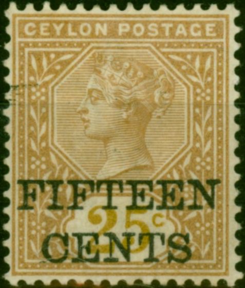 Old Postage Stamp Ceylon 1891 15c on 25c Yellow-Brown SG239Var 'Value in Yellow' Fine MM