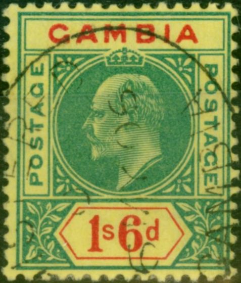 Valuable Postage Stamp Gambia 1905 1s6d Green & Carmine-Yellow SG53 V.F.U