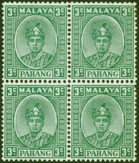 Pahang 1941 3c Green SG31a V.F MNH Block of 4