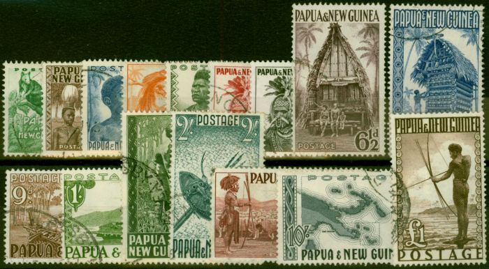 Old Postage Stamp Papua & New Guinea 1952-58 Set of 16 SG1-15 Fine Used