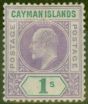 Old Postage Stamp from Cayman Islands 1907 1s Violet & Green SG15a Dented Frame Mtd Mint