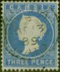 Rare Postage Stamp Gambia 1880 3d Bright Ultramarine SG14b Fine Used