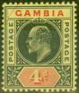 Rare Postage Stamp from Gambia 1909 4d Black & Red-Yellow SG76var Broken Frame V.F Lightly Mtd Mint