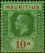 Rare Postage Stamp Mauritius 1924 10R Green & Red-Emerald SG241 Fine & Fresh LMM