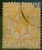 Rare Postage Stamp from Bahamas 1912 4d Orange-Yellow SG85 V.F.U