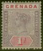 Rare Postage Stamp from Grenada 1896 1d Mauve & Carmine SG49var Repair to Broken Line in Value Tablet Good Mtd Mint