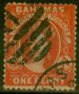 Old Postage Stamp from Bahamas 1877 1d Scarlet-Vermilion (Aniline) SG34 Fine Used Forged Cancel