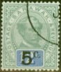 Rare Postage Stamp from Sarawak 1891 5c on 12c Green & Blue SG25 With Stop Superb Used