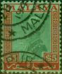 Old Postage Stamp Selangor 1936 $5 Green & Red-Emerald SG85 Fine Used