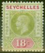 Rare Postage Stamp from Seychelles 1913  18c Sage-Green & Carmine SG76a Split A Fine & Fresh Lightly Mtd Mint
