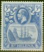 Collectible Postage Stamp from St Helena 1923 3d Brt Blue SG101a Broken Mainmast V.F Lightly Mtd Mint
