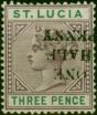 Valuable Postage Stamp St Lucia 1891 1/2d on 3d Dull Mauve & Green SG56b Surch Inverted Fine MM Rare Holcombe Cert