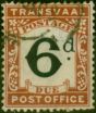 Rare Postage Stamp Transvaal 1907 6d Black & Red-Brown SGD6 Fine Used
