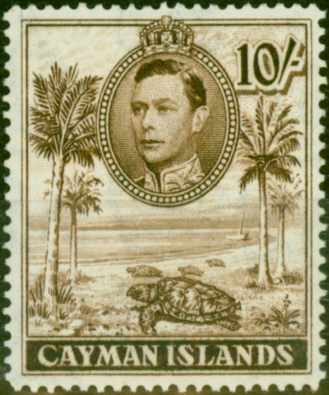 Valuable Postage Stamp Cayman Islands 1943 10s Chocolate SG126a P.14 Fine LMM