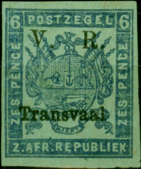 Old Postage Stamp Transvaal 1877 6d Blue-Green SG120 Good MM