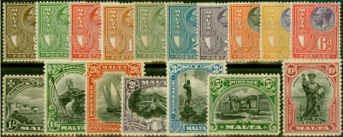 Collectible Postage Stamp Malta 1926-27 Set of 17 SG157-172 Fine VLMM