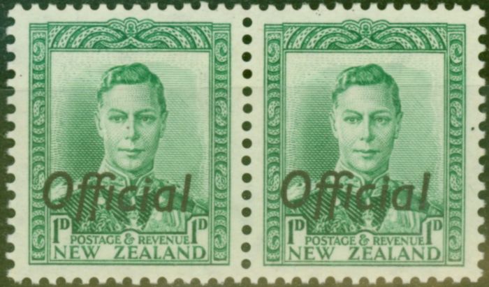 Old Postage Stamp from New Zealand 1941 1d Green SG0137 Fine Very Lightly Mtd Mint Pair