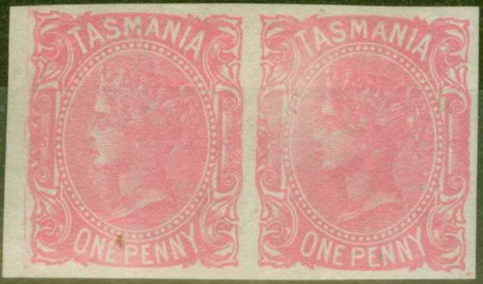 Collectible Postage Stamp from Tasmania 1891 1d Pink SG164a Imperf Pair Worn Impression Fine Mtd Mint