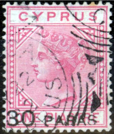 Rare Postage Stamp from Cyprus 1882 30pa on 1pi Rose SG24 Fine Used