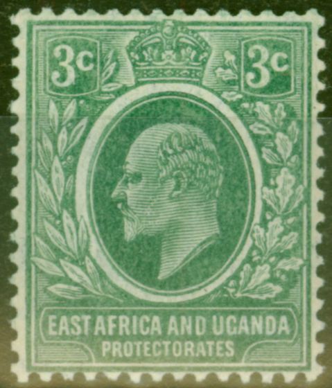 Rare Postage Stamp from East Africa & Uganda 1907 3c Blue-Green SG35a V.F MNH