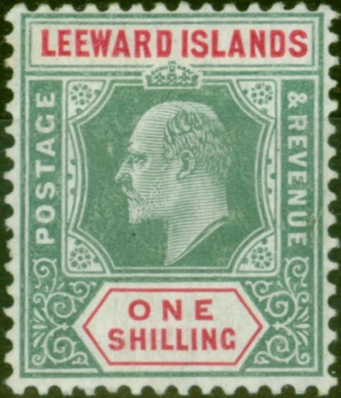 Rare Postage Stamp Leeward Islands 1908 1s Green & Carmine SG35 Fine & Fresh MM