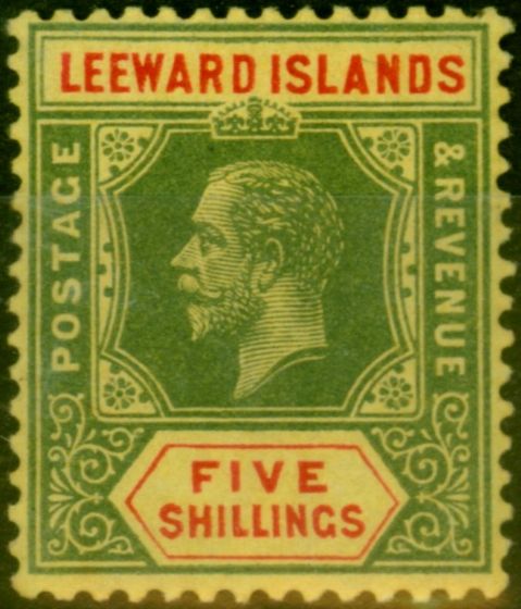 Old Postage Stamp Leeward Islands 1914 5s Green & Red-Yellow SG57 Fine LMM