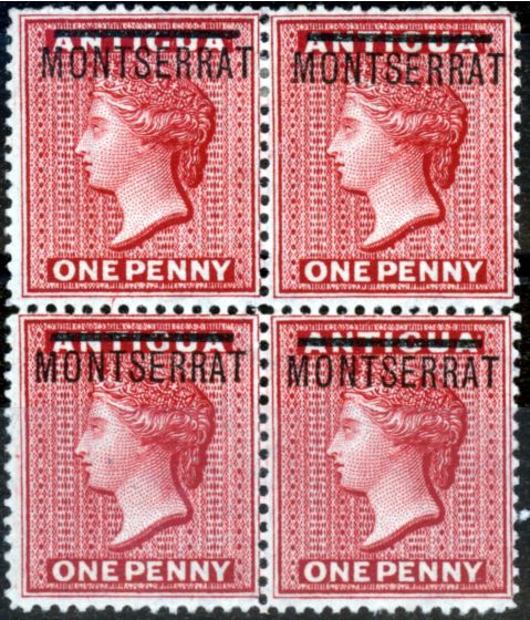 Collectible Postage Stamp from Montserrat 1876 1d Red SG1 V.F MNH & Mtd Mint Block of 4